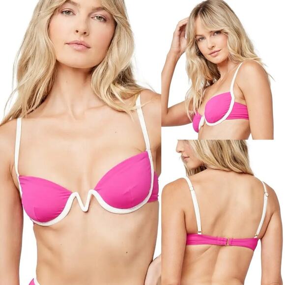 L*Space Nico Bikini Top Swim Pink White - Picture 14 of 14